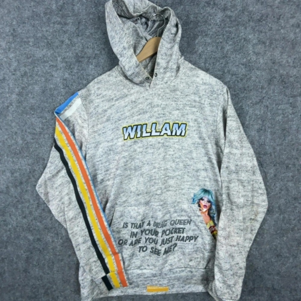 DragQueenMerch Hoodie Men XL Gray Willam Graphic Print Pullover Racing Stripe